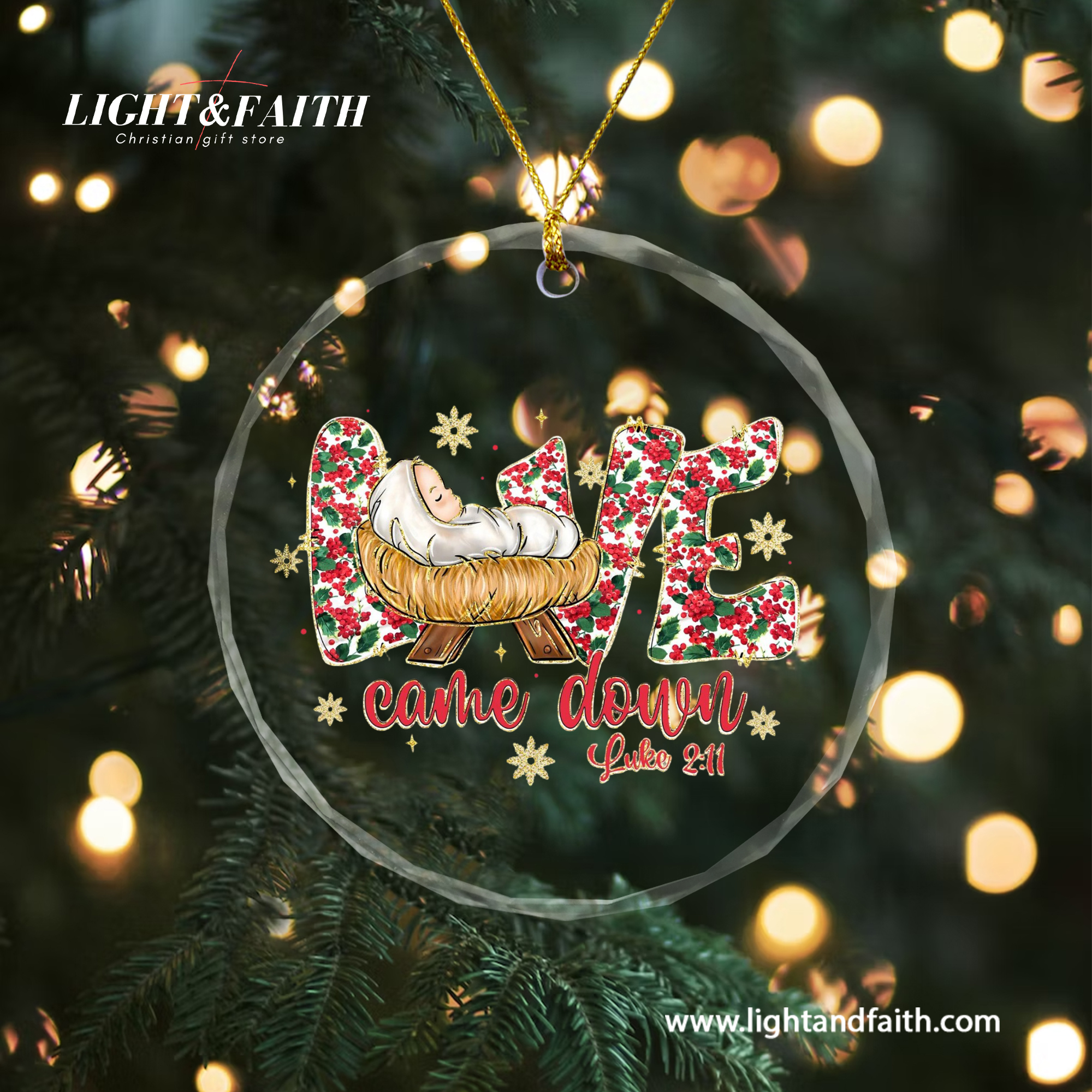 Love Came Down Glass Ornament, Luke 2:11 Christmas Ornament, Baby Jesus Nativity Decor, Christian Faith Gift, Religious Christmas Tree Decoration DCLAF53